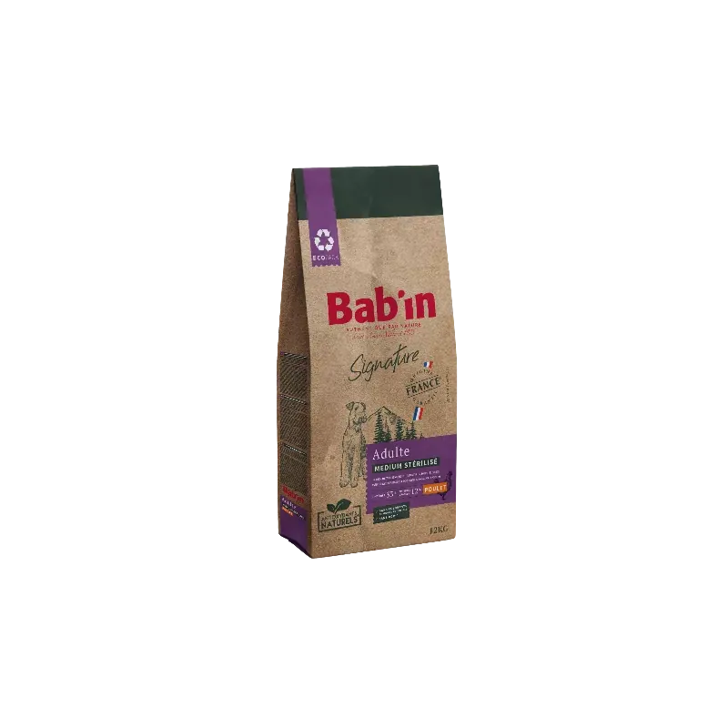 Croquettes medium chien sterilise babin poulet et energie controlee adulte 12 kg